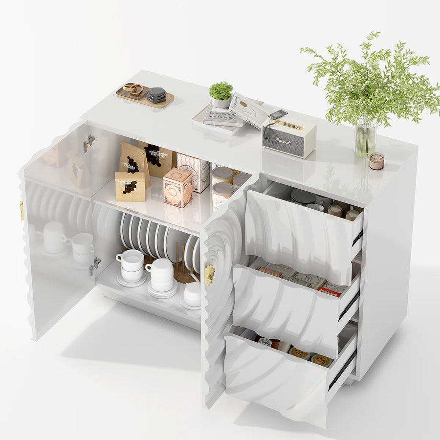 Averon Modern Wave-Front Sideboard with 3 Drawers, image 7