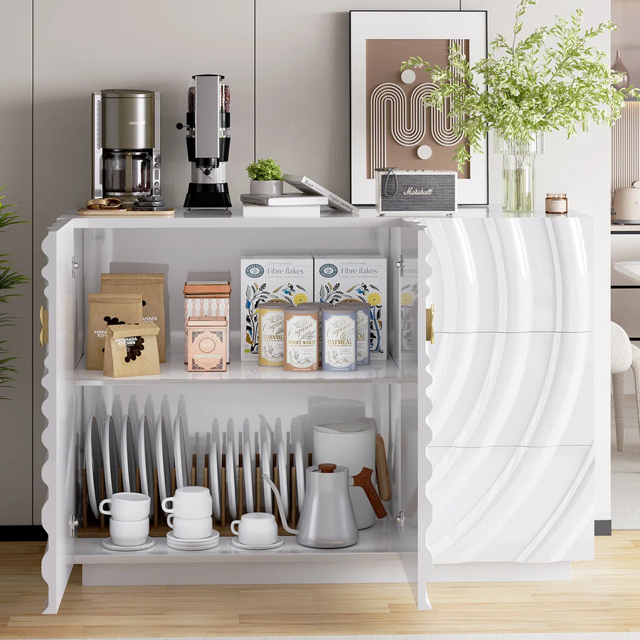 Averon Modern Wave-Front Sideboard with 3 Drawers, image 9