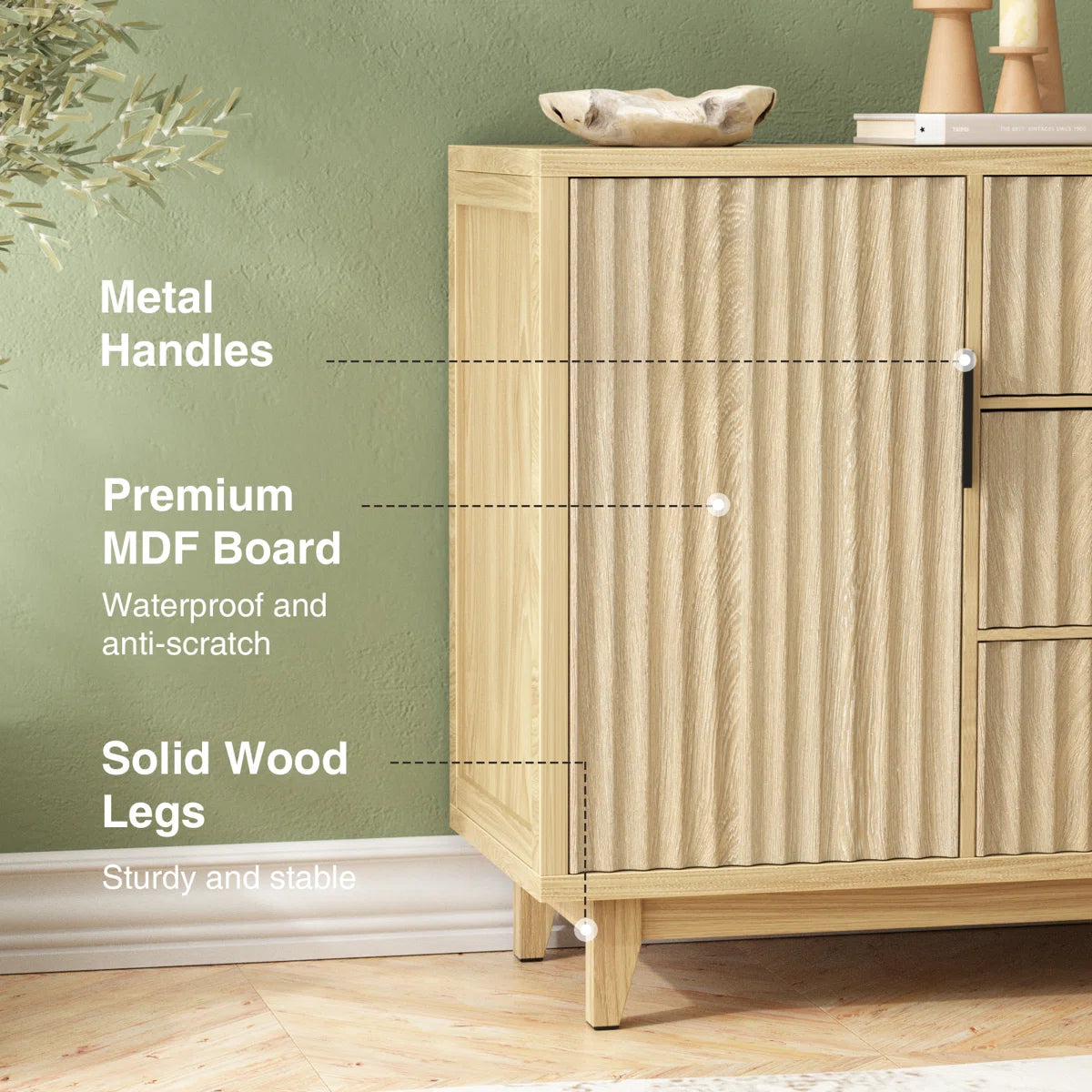 Varello Modern Fluted Sideboard with 2 Doors & 3 Drawers, image 4