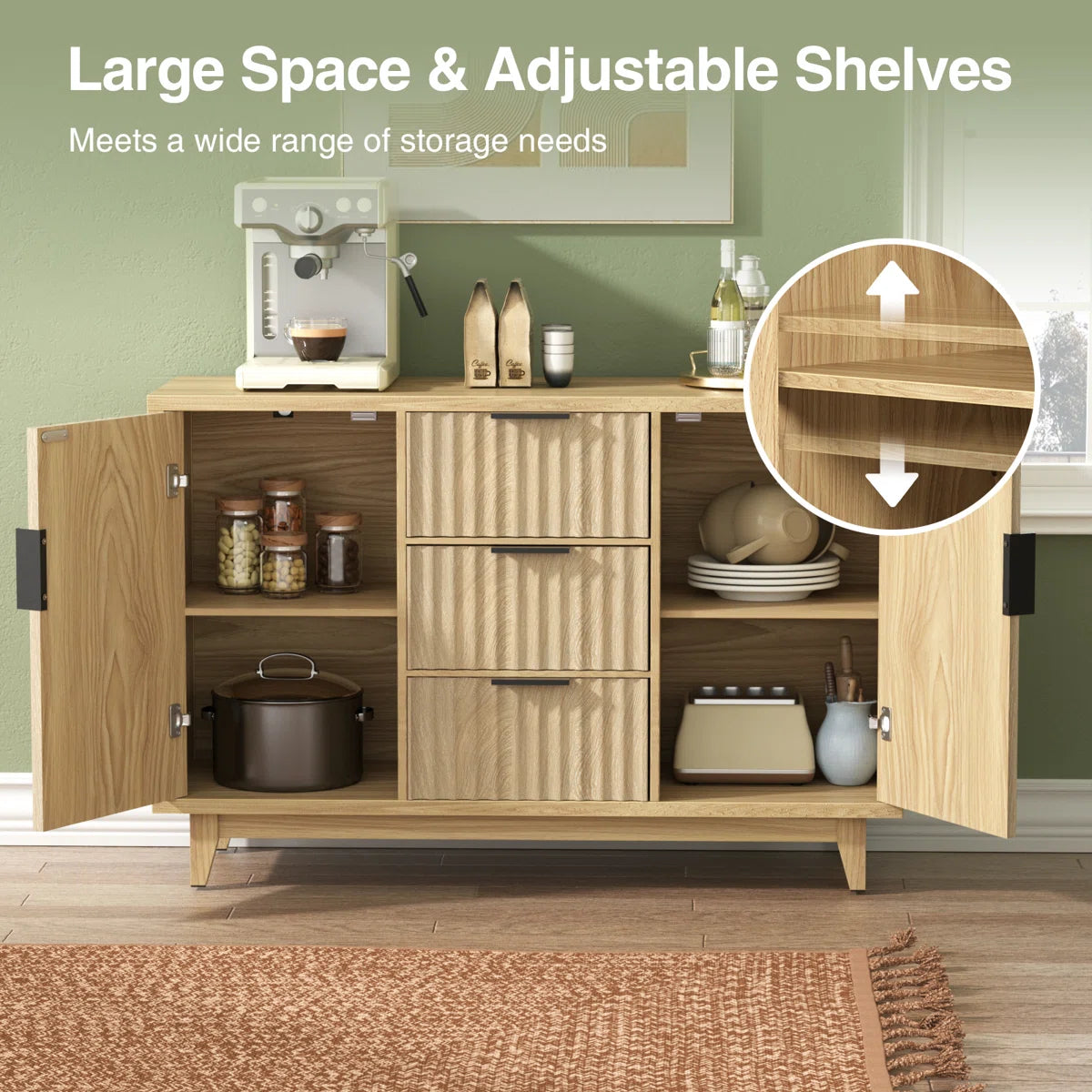 Varello Modern Fluted Sideboard with 2 Doors & 3 Drawers, image 7