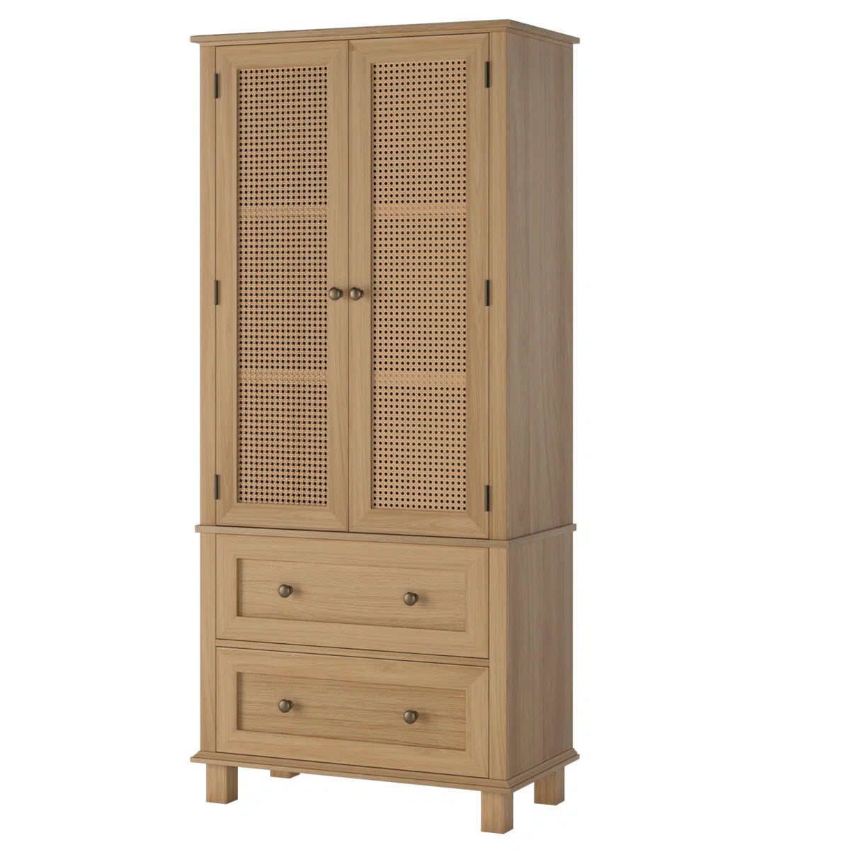 Marovia Modern Tall Rattan Accent Cabinet with 2 Drawers, image 2