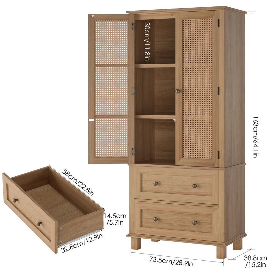 Marovia Modern Tall Rattan Accent Cabinet with 2 Drawers, image 5