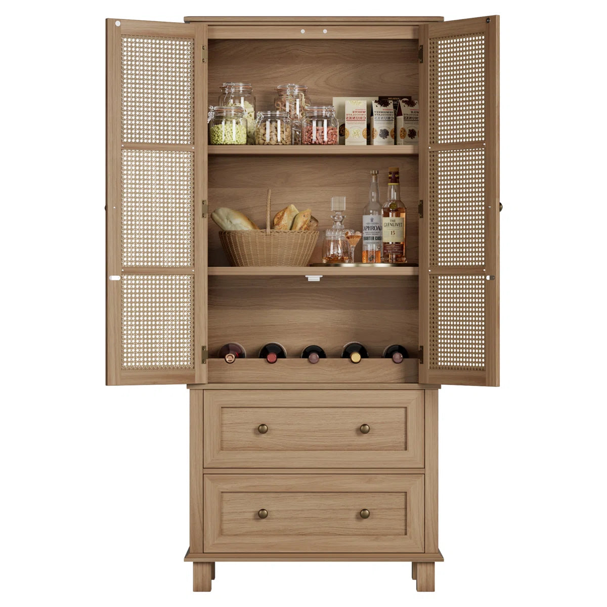 Marovia Modern Tall Rattan Accent Cabinet with 2 Drawers, image 7