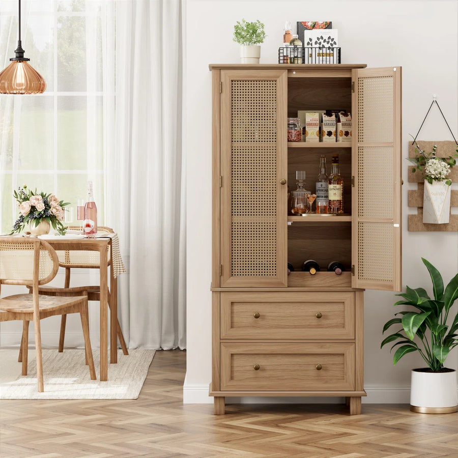Marovia Modern Tall Rattan Accent Cabinet with 2 Drawers, image 8