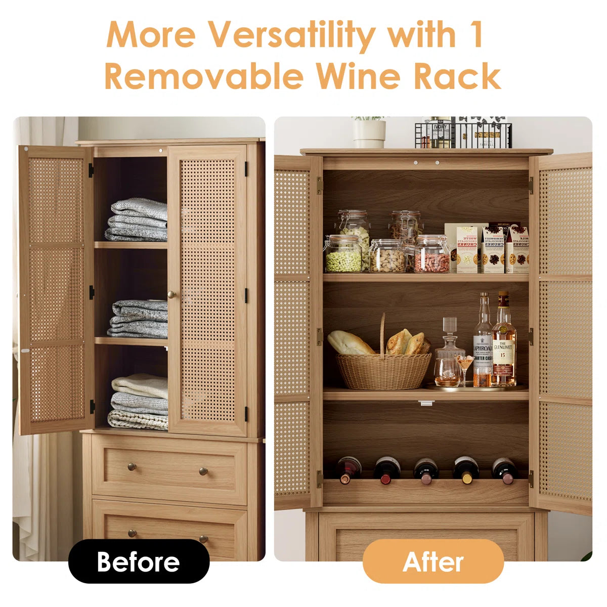Marovia Modern Tall Rattan Accent Cabinet with 2 Drawers, image 9