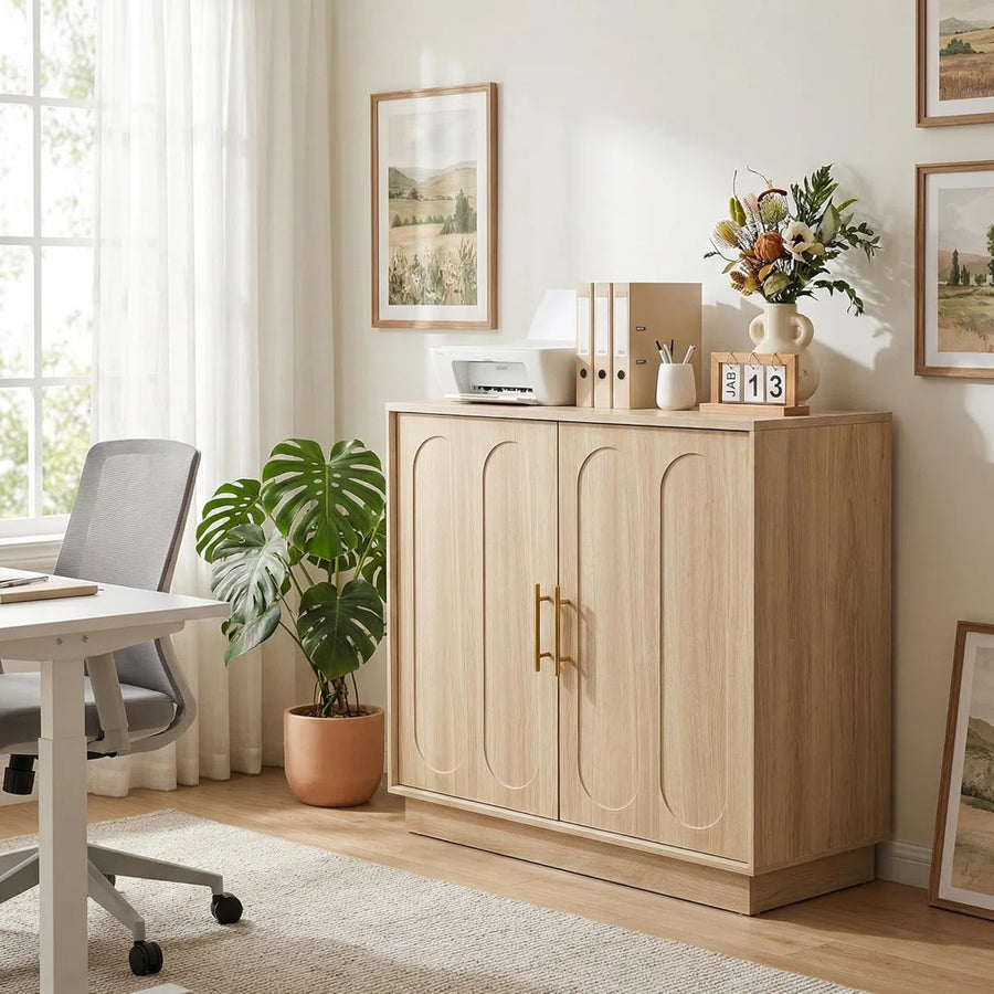 Cavira Modern Fluted 2-Door Accent Cabinet with Gold Accents, image 2