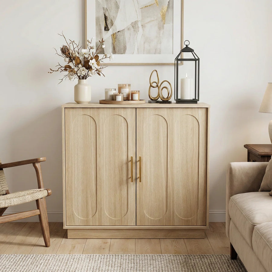 Cavira Modern Fluted 2-Door Accent Cabinet with Gold Accents, image 3