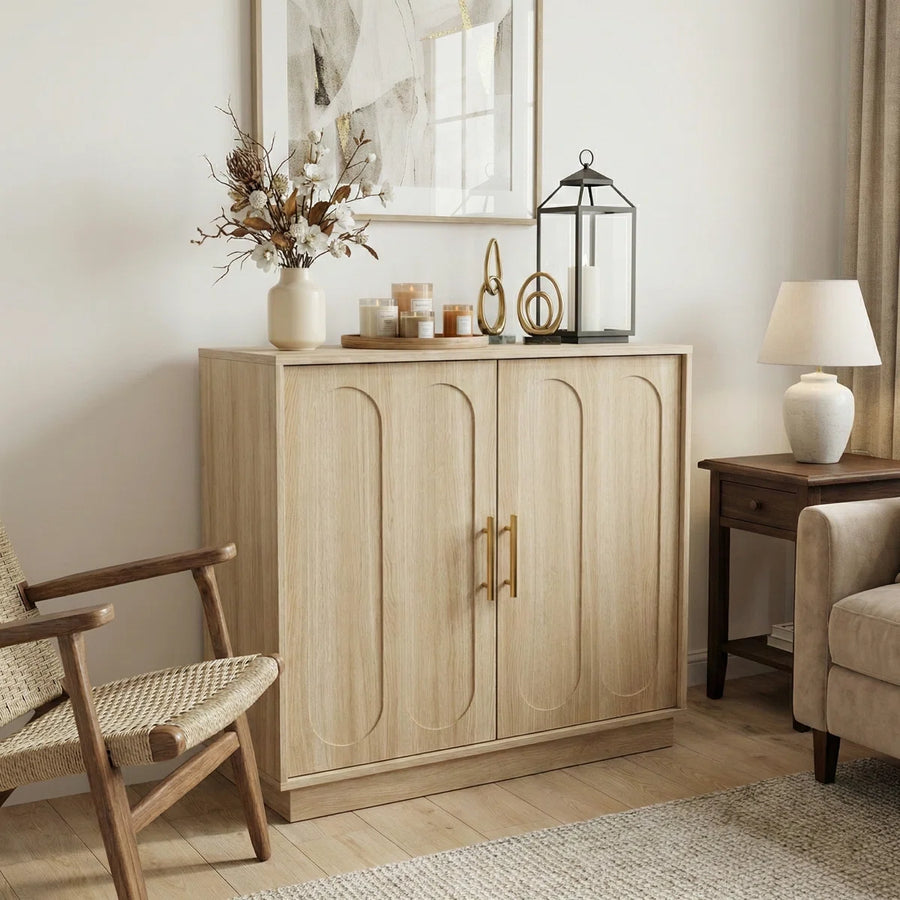 Cavira Modern Fluted 2-Door Accent Cabinet with Gold Accents, image 4