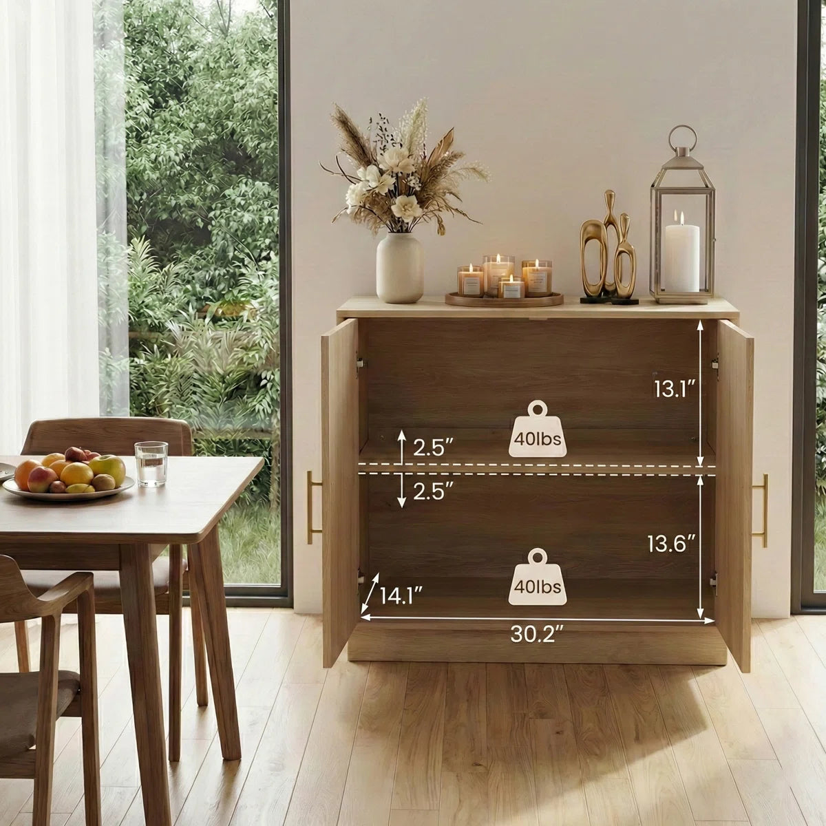 Cavira Modern Fluted 2-Door Accent Cabinet with Gold Accents, image 6