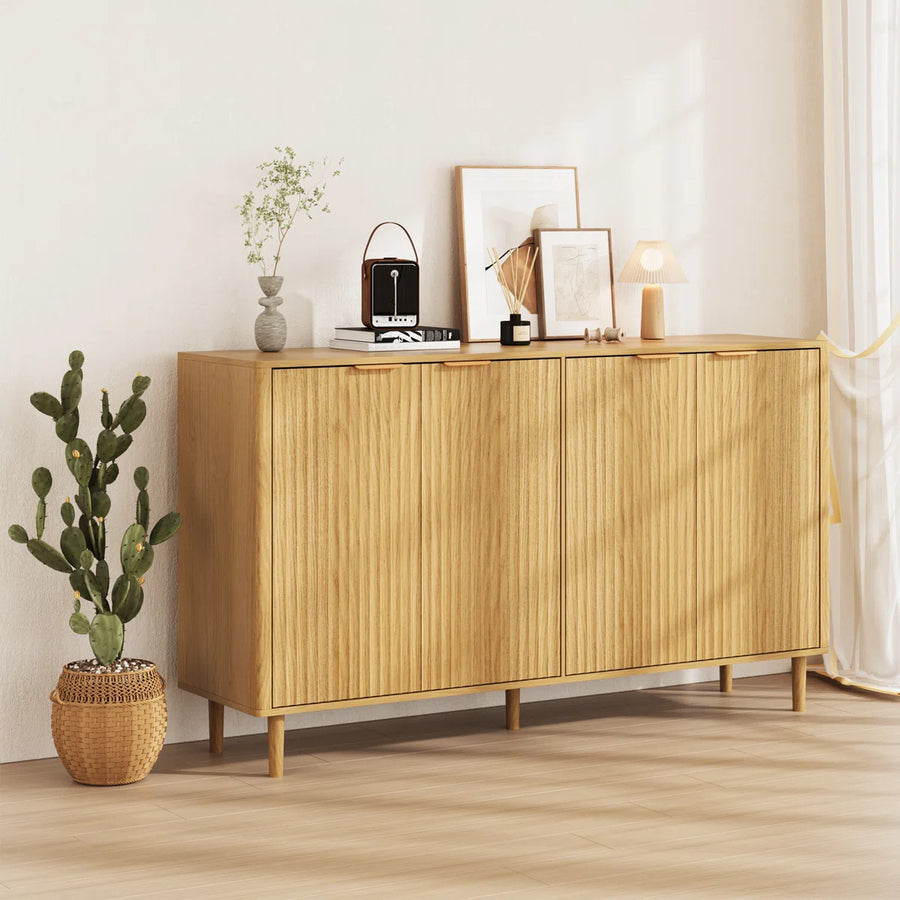 Solviera Modern Ripple-Door Sideboard with Gold Handles & Shelves