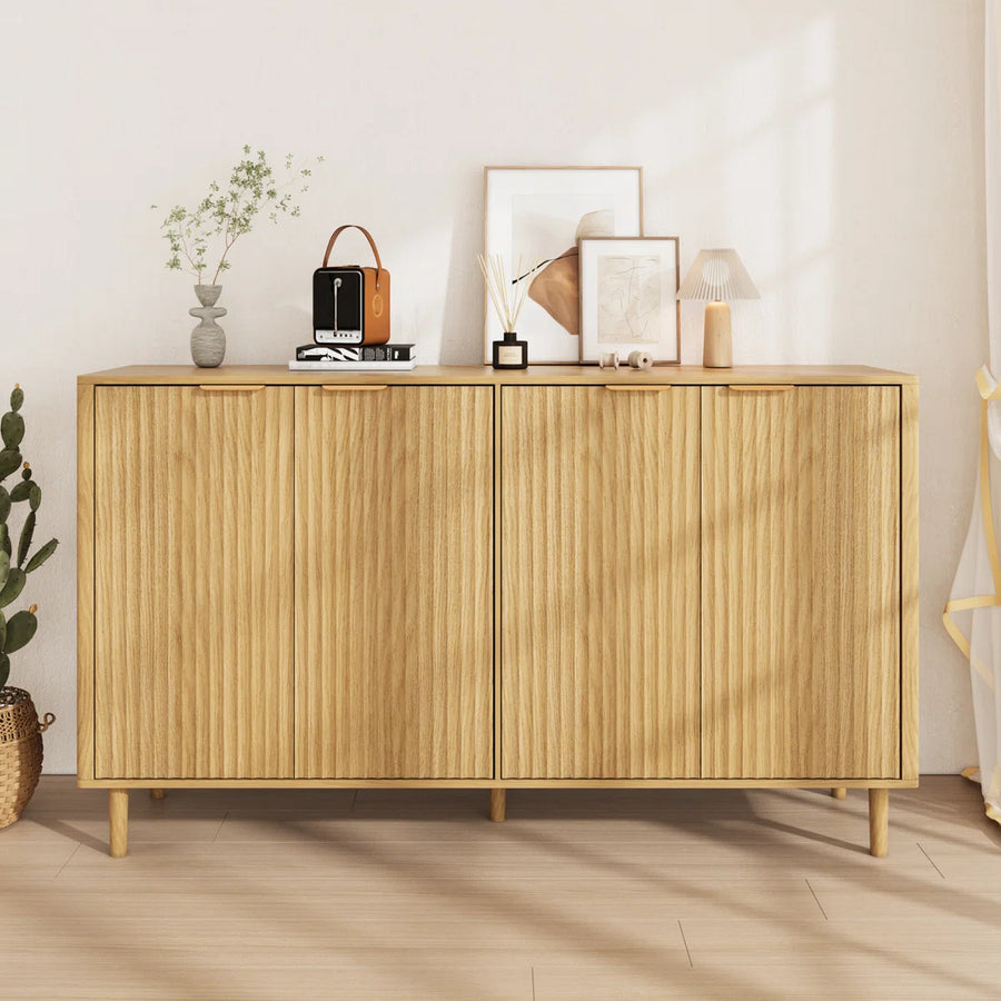 Solviera Modern Ripple-Door Sideboard with Gold Handles & Shelves, image 4
