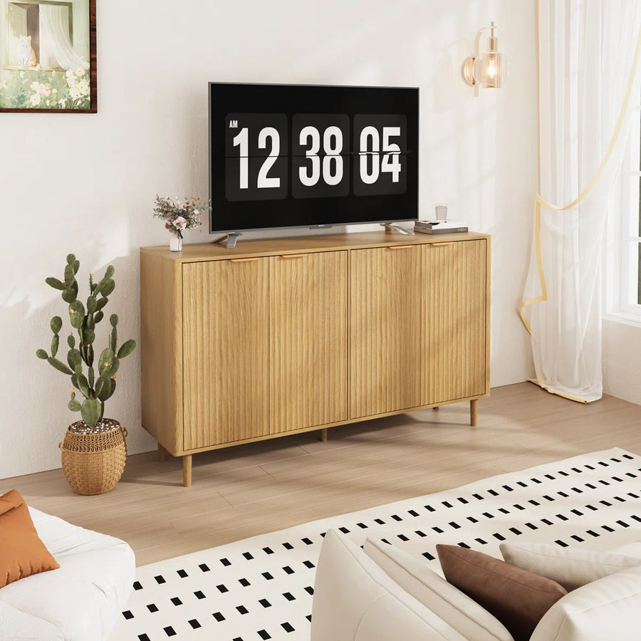 Solviera Modern Ripple-Door Sideboard with Gold Handles & Shelves, image 5