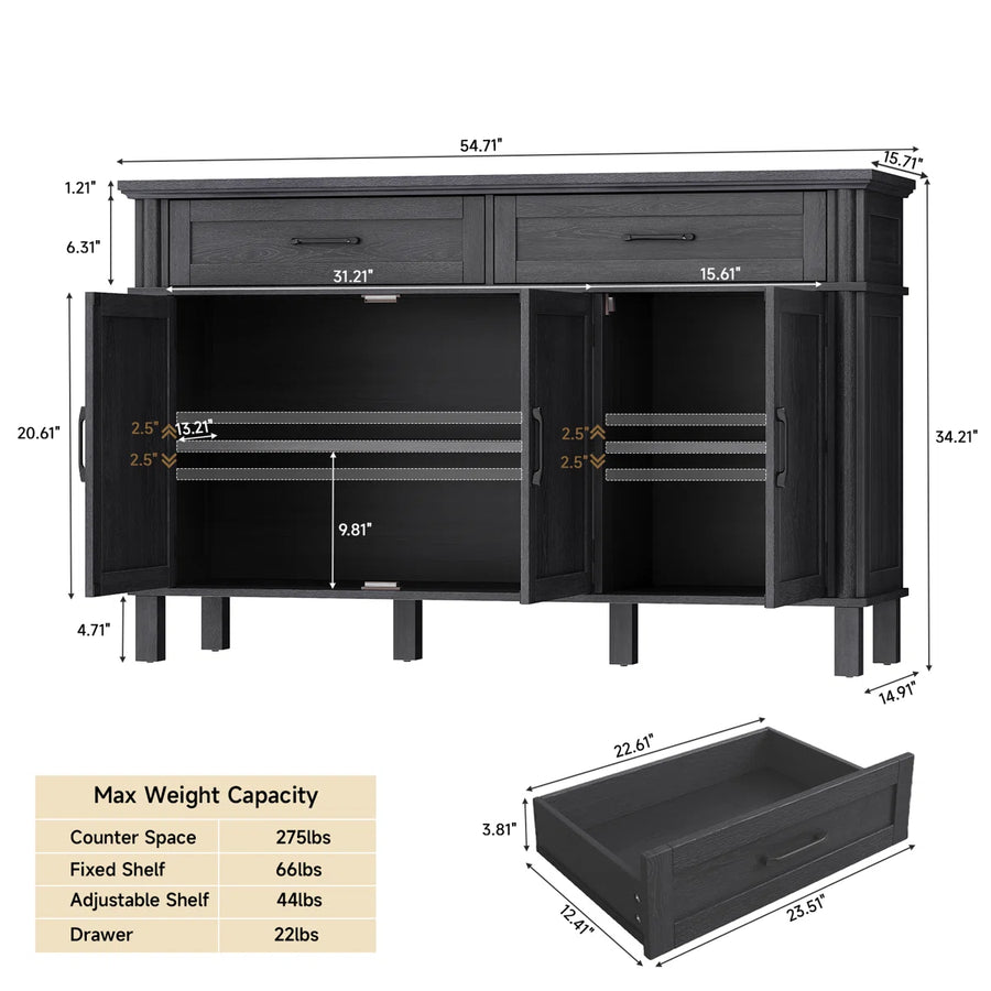 Marcellis Modern 2-Drawer Buffet Sideboard with Adjustable Shelves, image 2