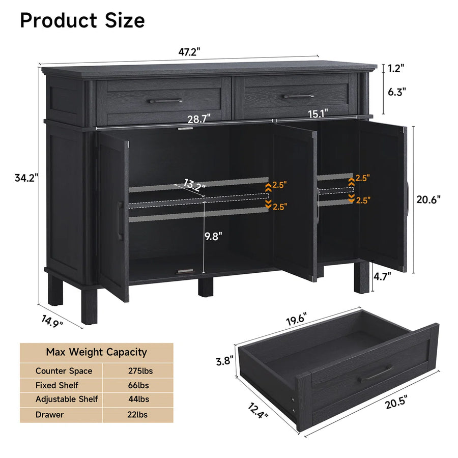 Marcellis Modern 2-Drawer Buffet Sideboard with Adjustable Shelves, image 3