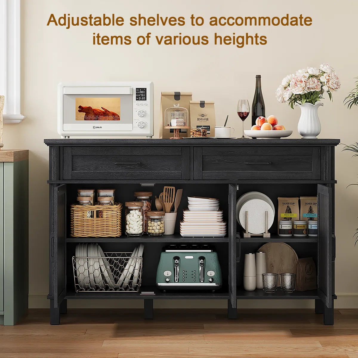 Marcellis Modern 2-Drawer Buffet Sideboard with Adjustable Shelves, image 5