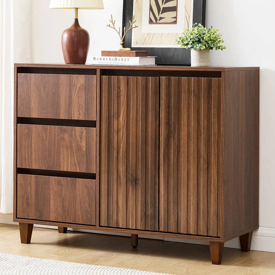Ravelle Modern Fluted 3-Drawer Sideboard with Adjustable Shelf