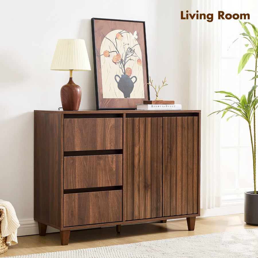 Ravelle Modern Fluted 3-Drawer Sideboard with Adjustable Shelf, image 5