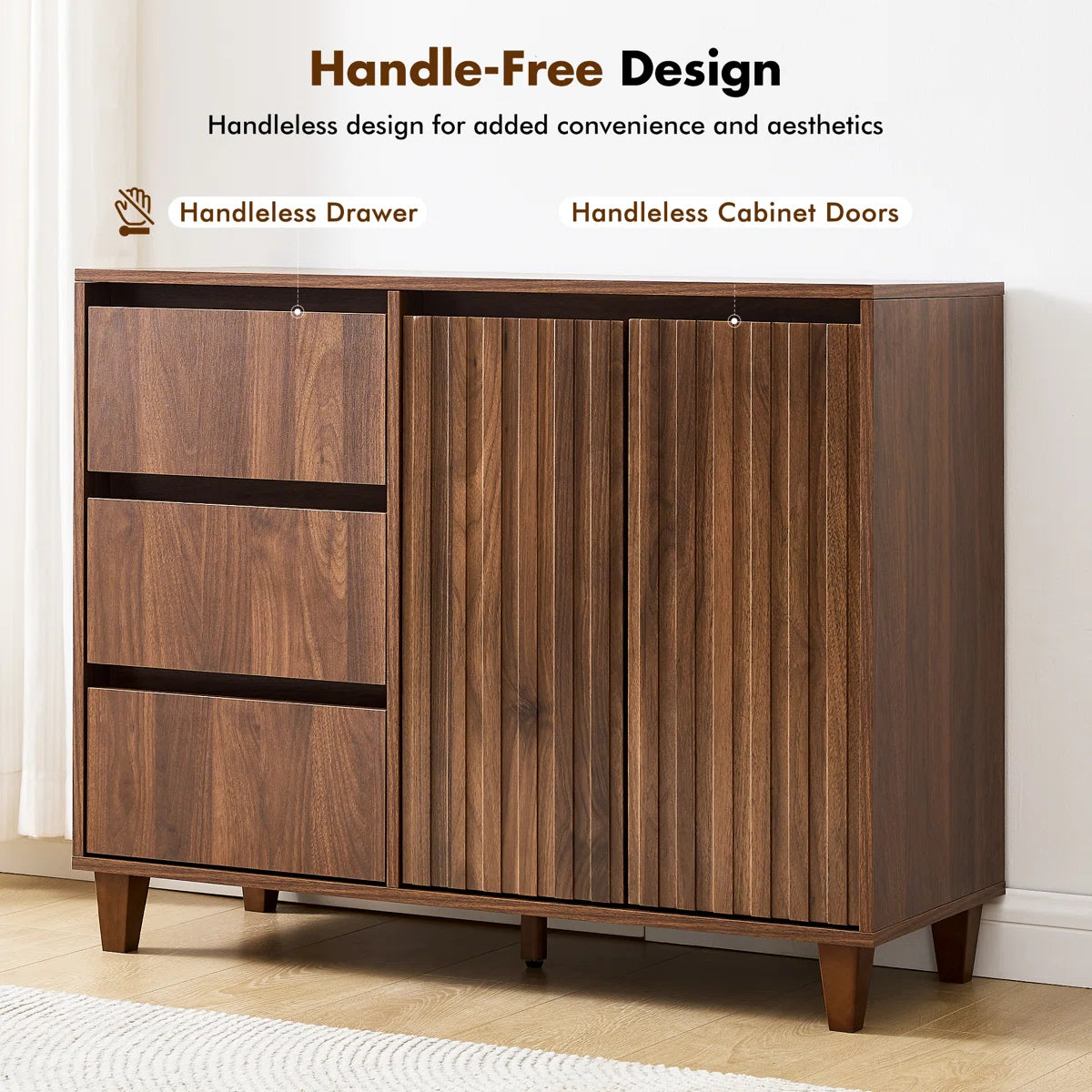 Ravelle Modern Fluted 3-Drawer Sideboard with Adjustable Shelf, image 2