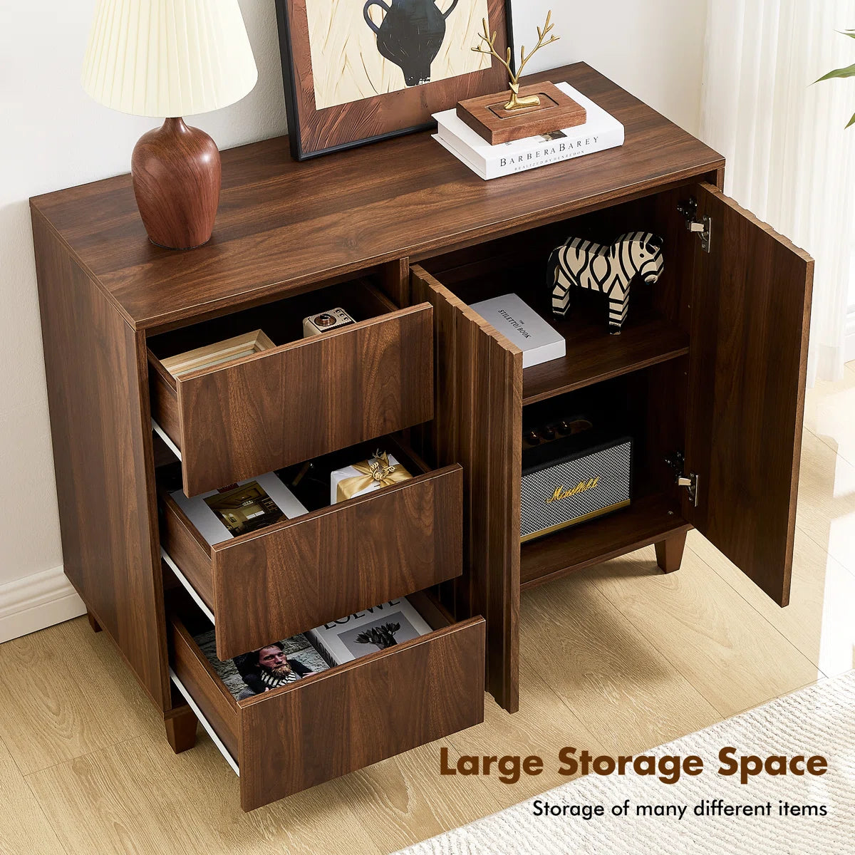 Ravelle Modern Fluted 3-Drawer Sideboard with Adjustable Shelf, image 7