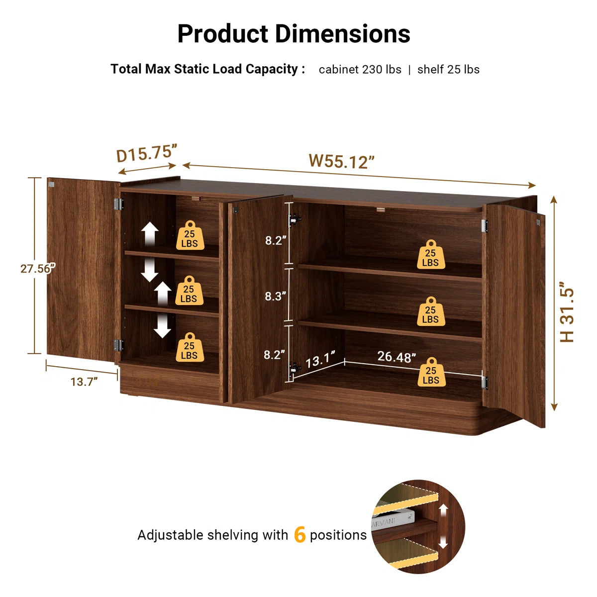 Norvella Modern 4-Door Buffet Sideboard with Storage, image 3