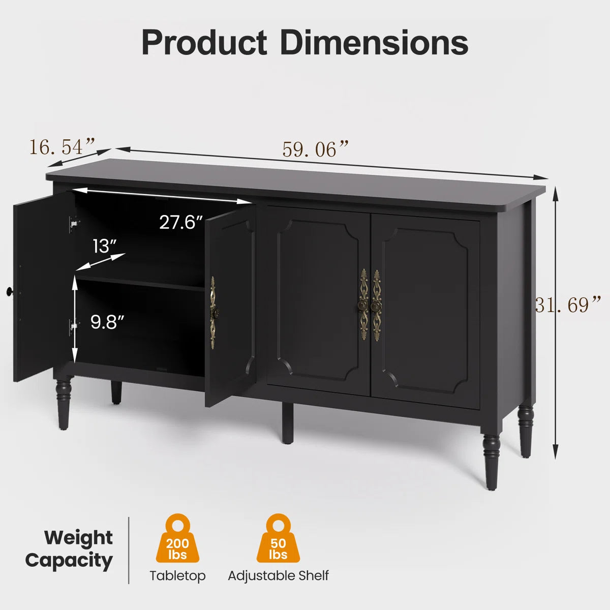Valmere Modern 4-Door Sideboard with Adjustable Shelves, image 9