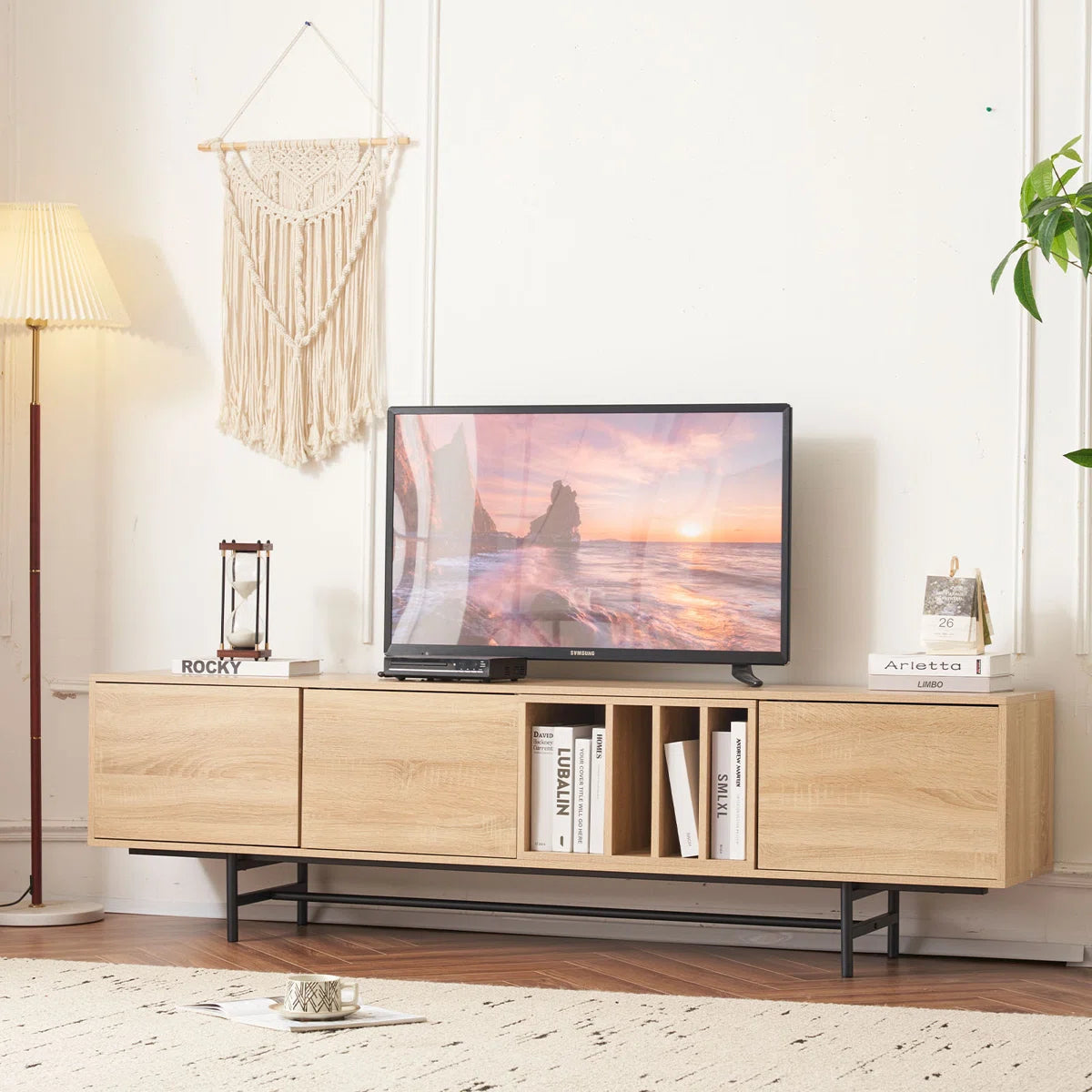 Neravio 74.8" Modern Light Wood TV Stand with Storage