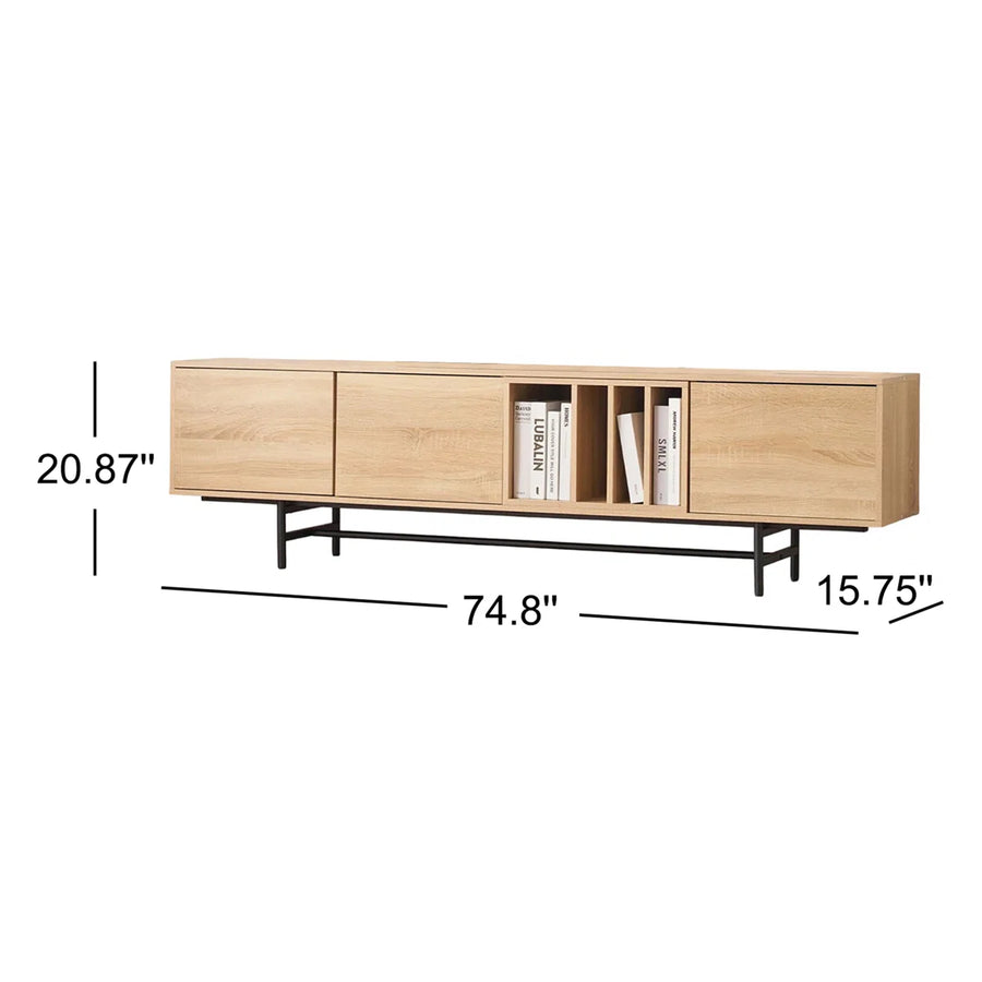 Neravio 74.8" Modern Light Wood TV Stand with Storage, image 4