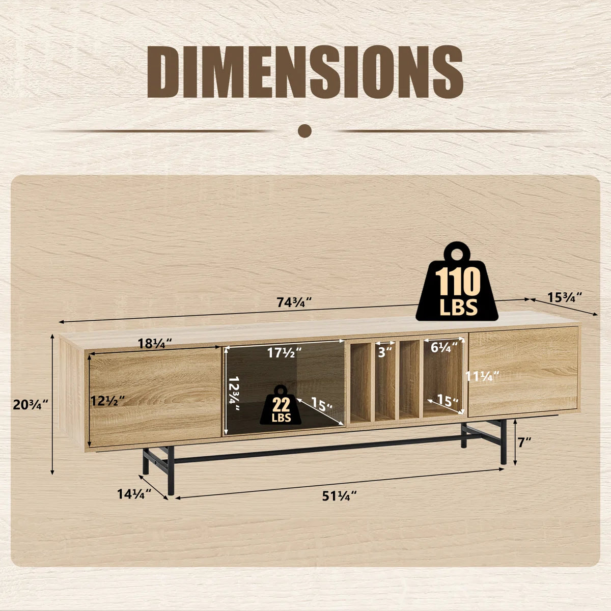 Neravio 74.8" Modern Light Wood TV Stand with Storage, image 9