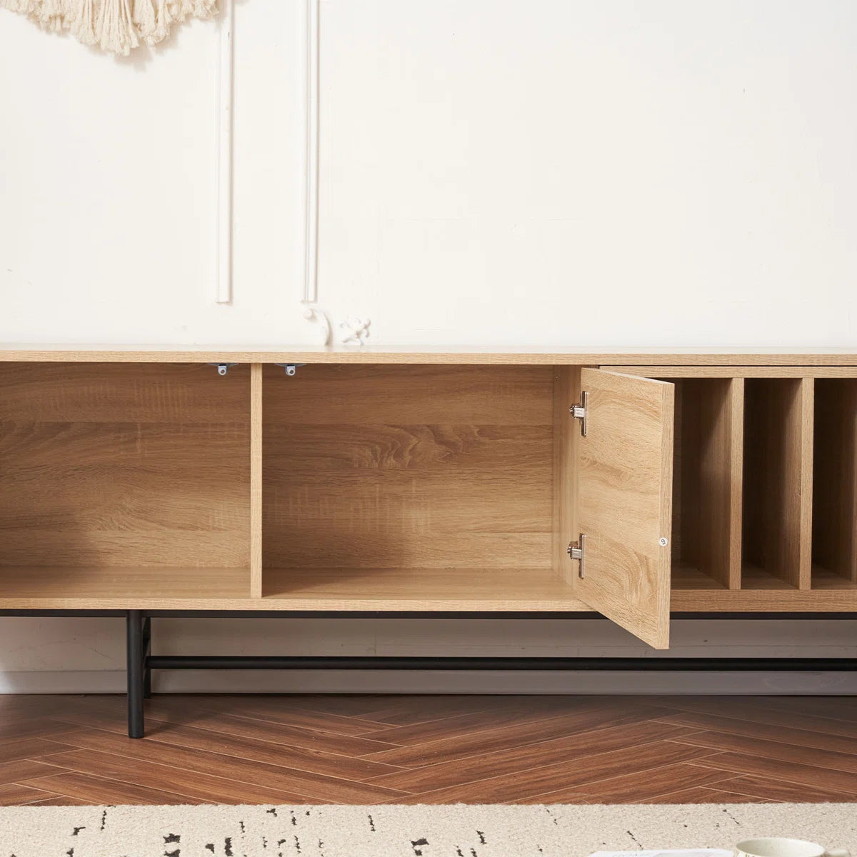 Neravio 74.8" Modern Light Wood TV Stand with Storage, image 10