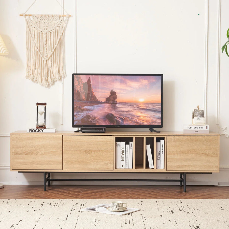 Neravio 74.8" Modern Light Wood TV Stand with Storage, image 2