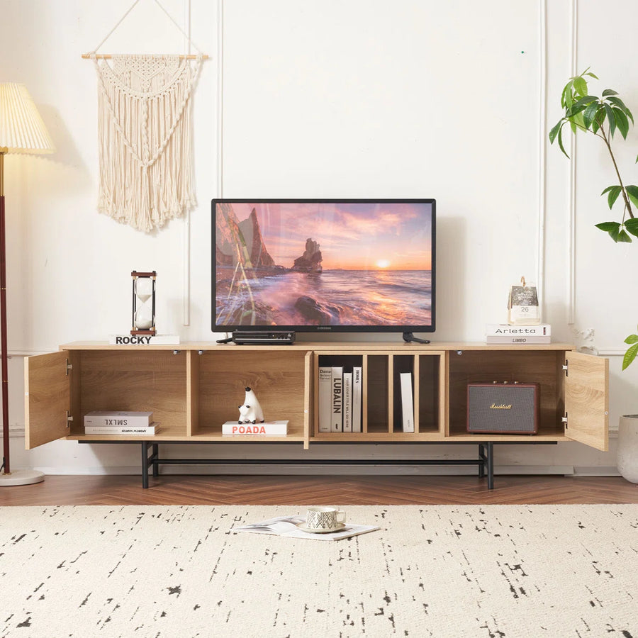 Neravio 74.8" Modern Light Wood TV Stand with Storage, image 3