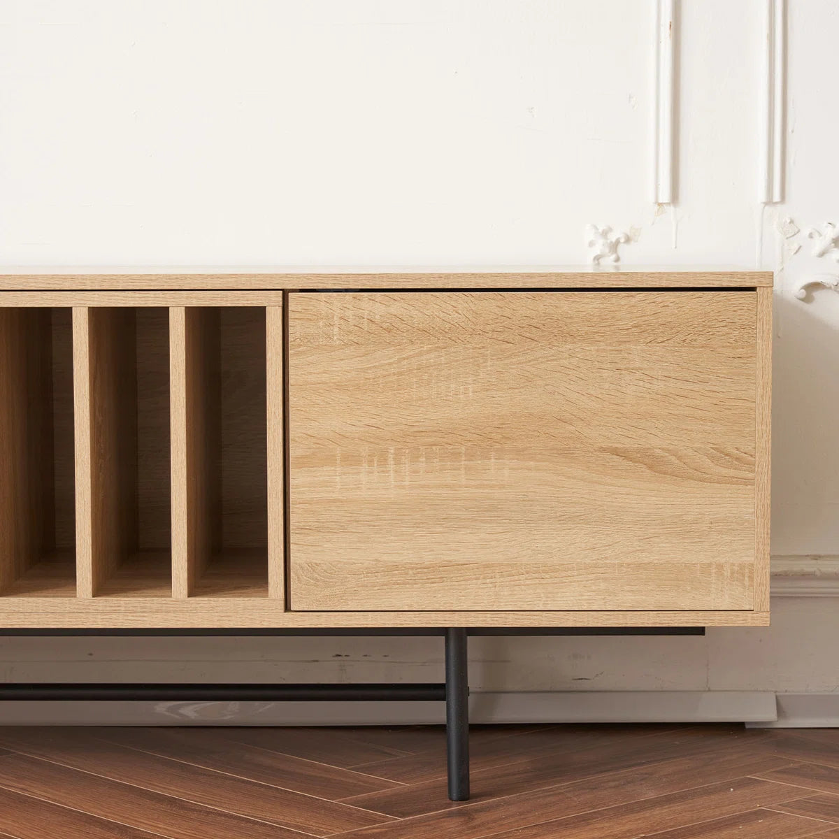 Neravio 74.8" Modern Light Wood TV Stand with Storage, image 11