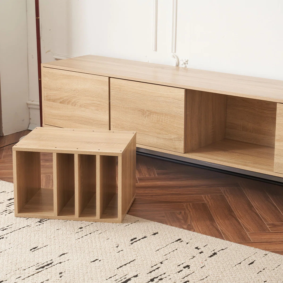 Neravio 74.8" Modern Light Wood TV Stand with Storage, image 12
