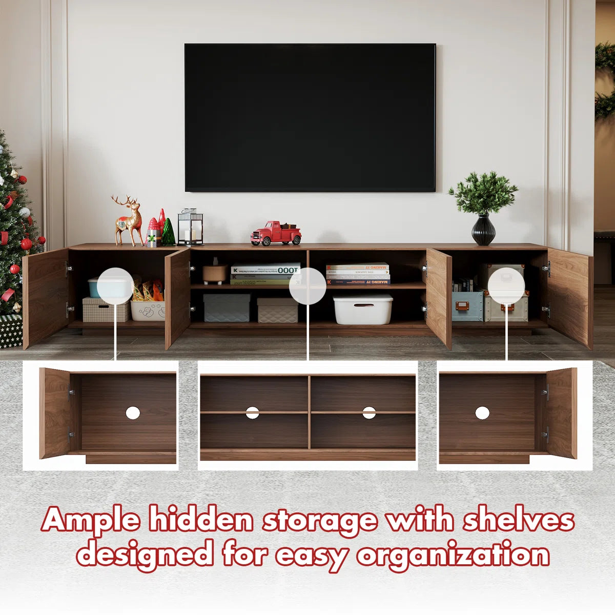 Virello 94.5" Modern TV Stand with 4 Storage Cabinets, image 6
