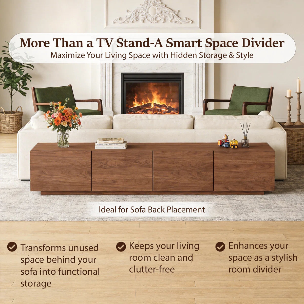 Virello 94.5" Modern TV Stand with 4 Storage Cabinets, image 15