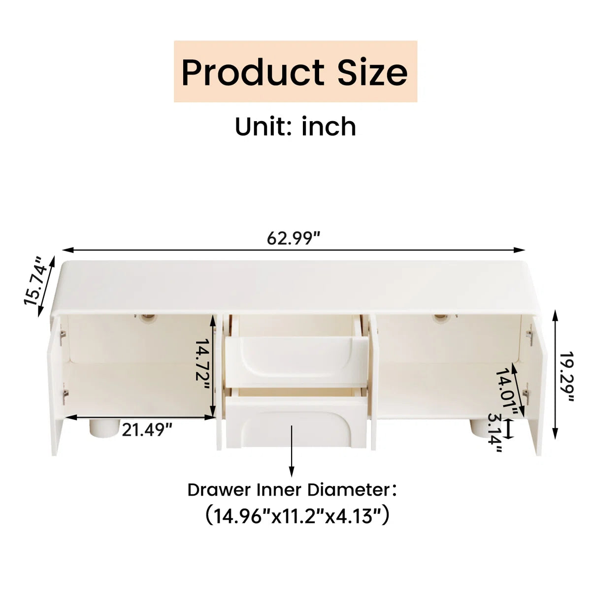 Modern Cream White TV Stand for up to 65" TVs,Entertainment Center for Living Room, image 4