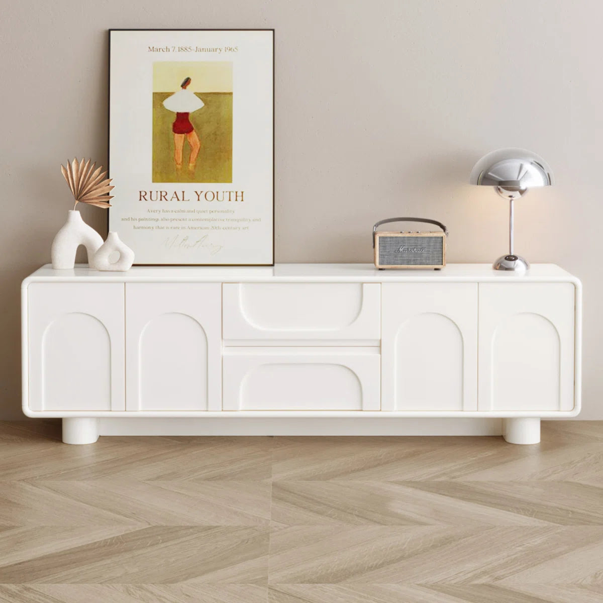 Modern Cream White TV Stand for up to 65" TVs,Entertainment Center for Living Room, image 7