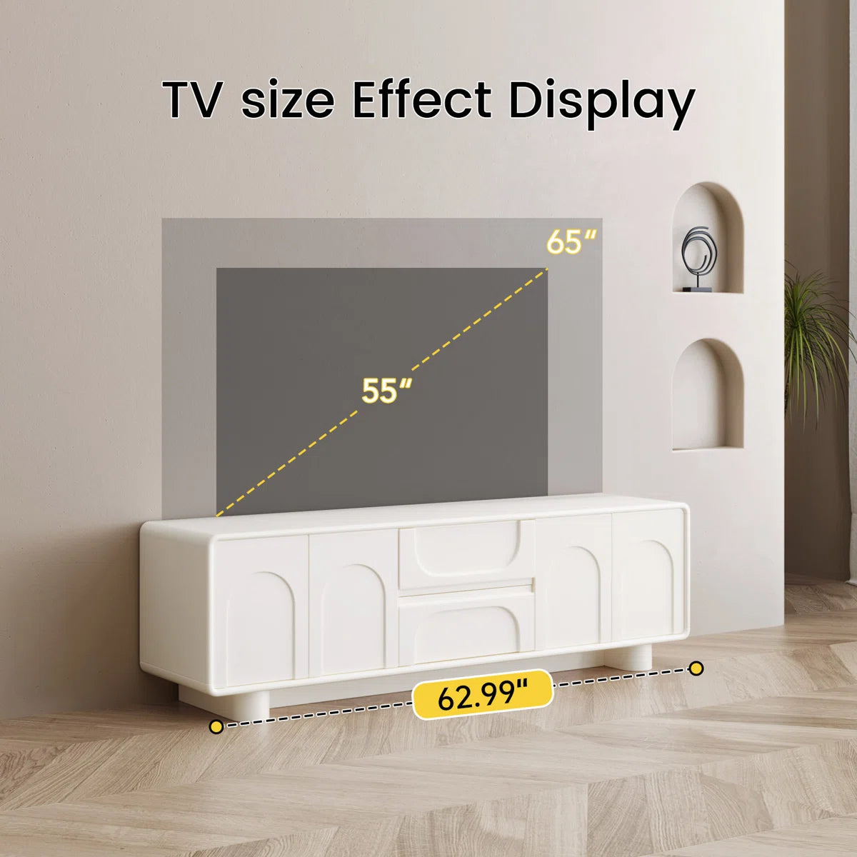 Modern Cream White TV Stand for up to 65" TVs,Entertainment Center for Living Room, image 10