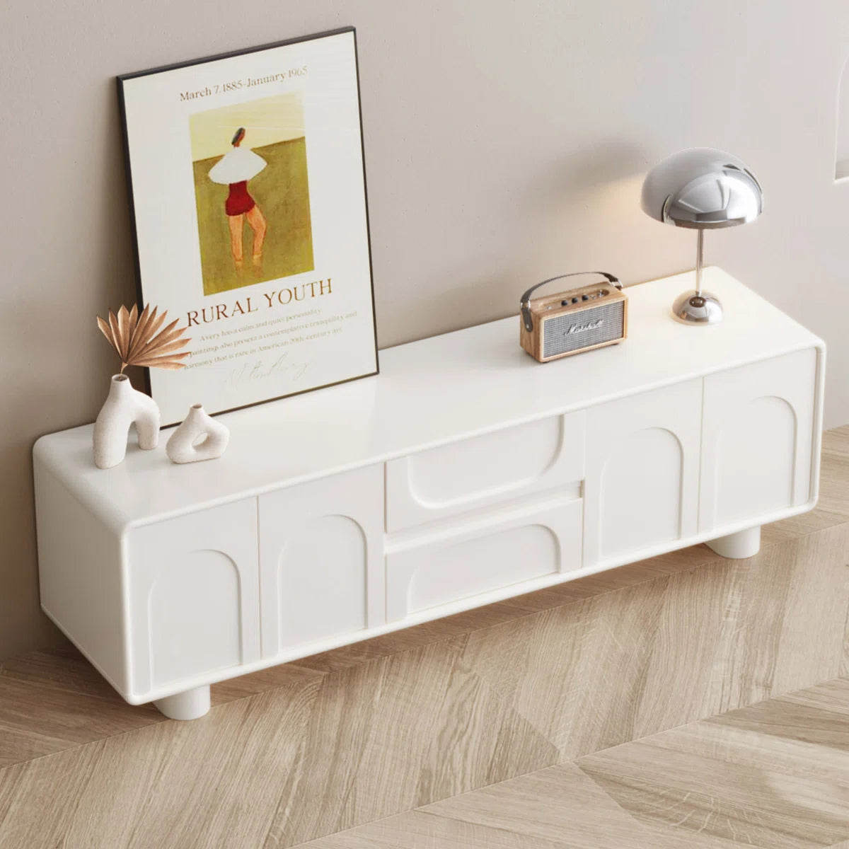 Modern Cream White TV Stand for up to 65" TVs,Entertainment Center for Living Room, image 11