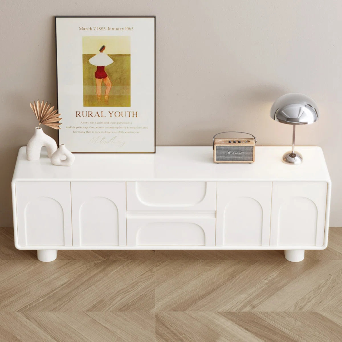 Modern Cream White TV Stand for up to 65" TVs,Entertainment Center for Living Room, image 12