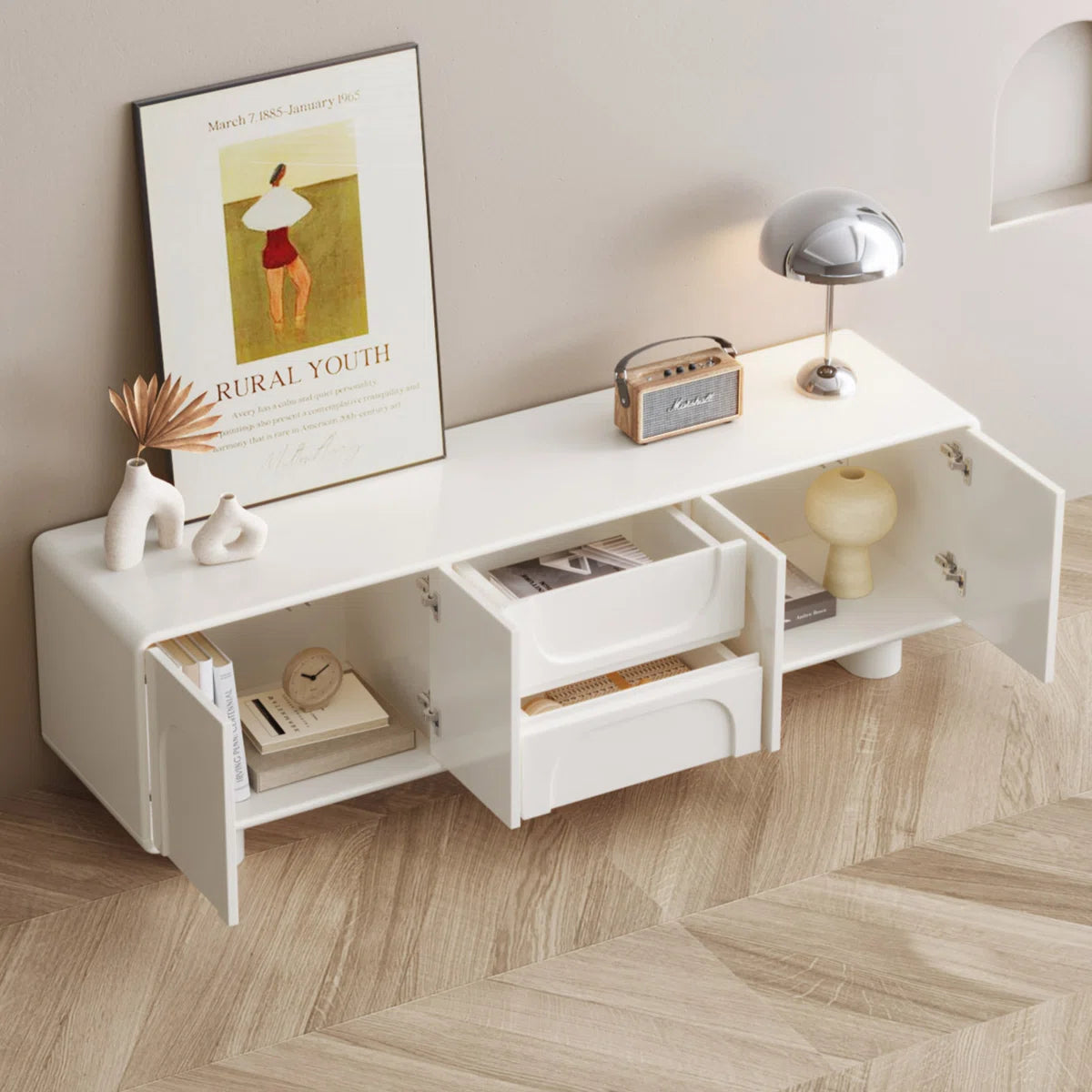 Modern Cream White TV Stand for up to 65" TVs,Entertainment Center for Living Room, image 13