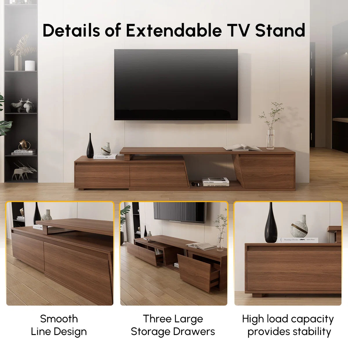 Sorev Extendable Mid-Century Modern TV Stand with Storage, image 4