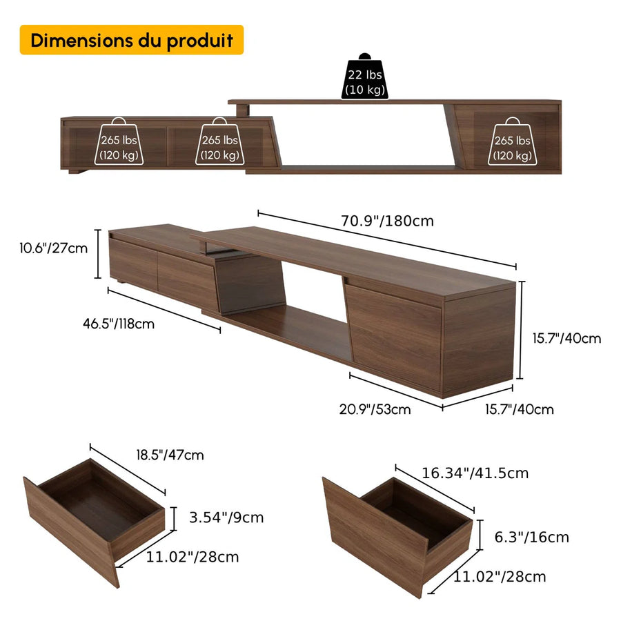 Sorev Extendable Mid-Century Modern TV Stand with Storage, image 5