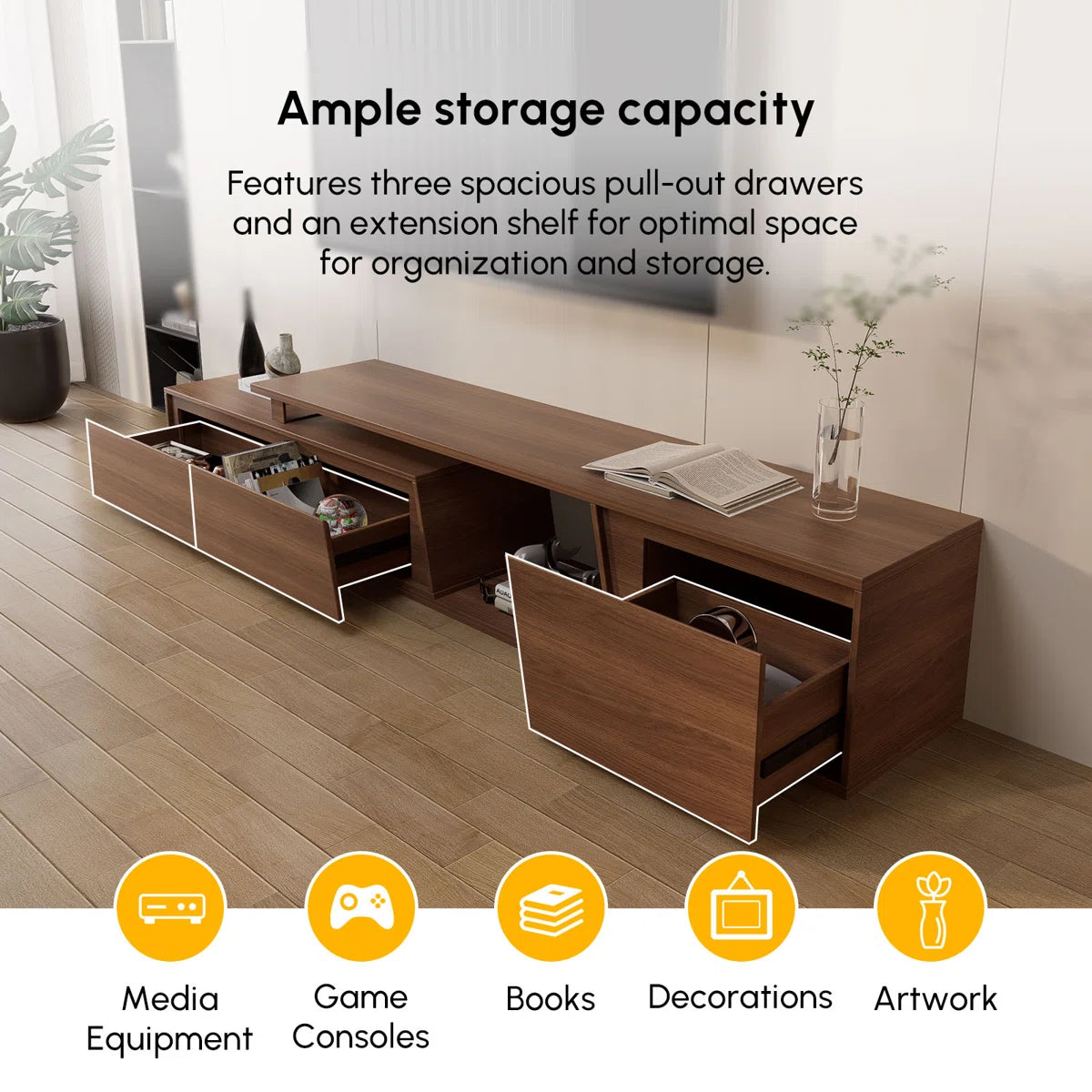 Sorev Extendable Mid-Century Modern TV Stand with Storage, image 11