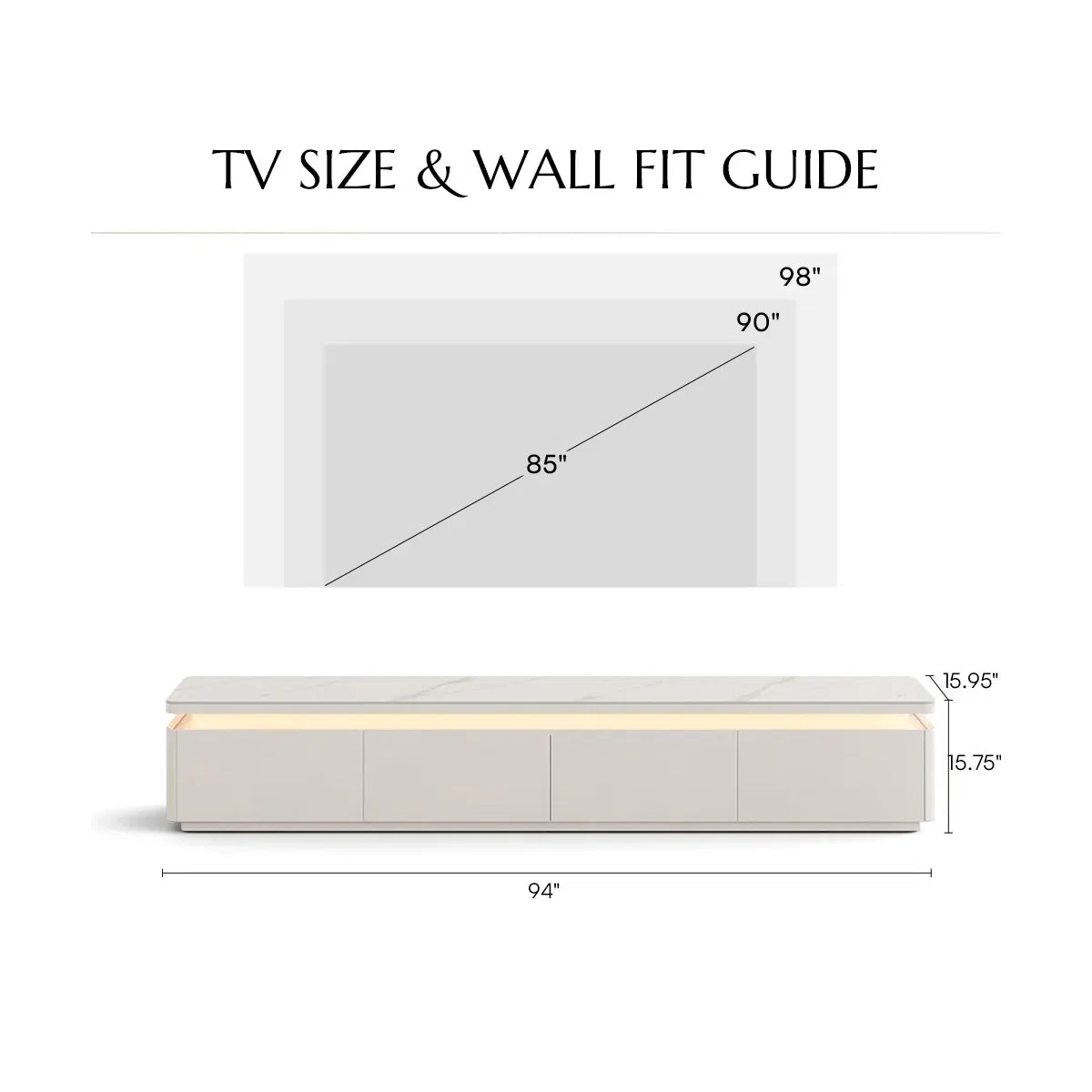 Zarelle Modern TV Stand with LED Lights & Sintered Stone Top, image 3