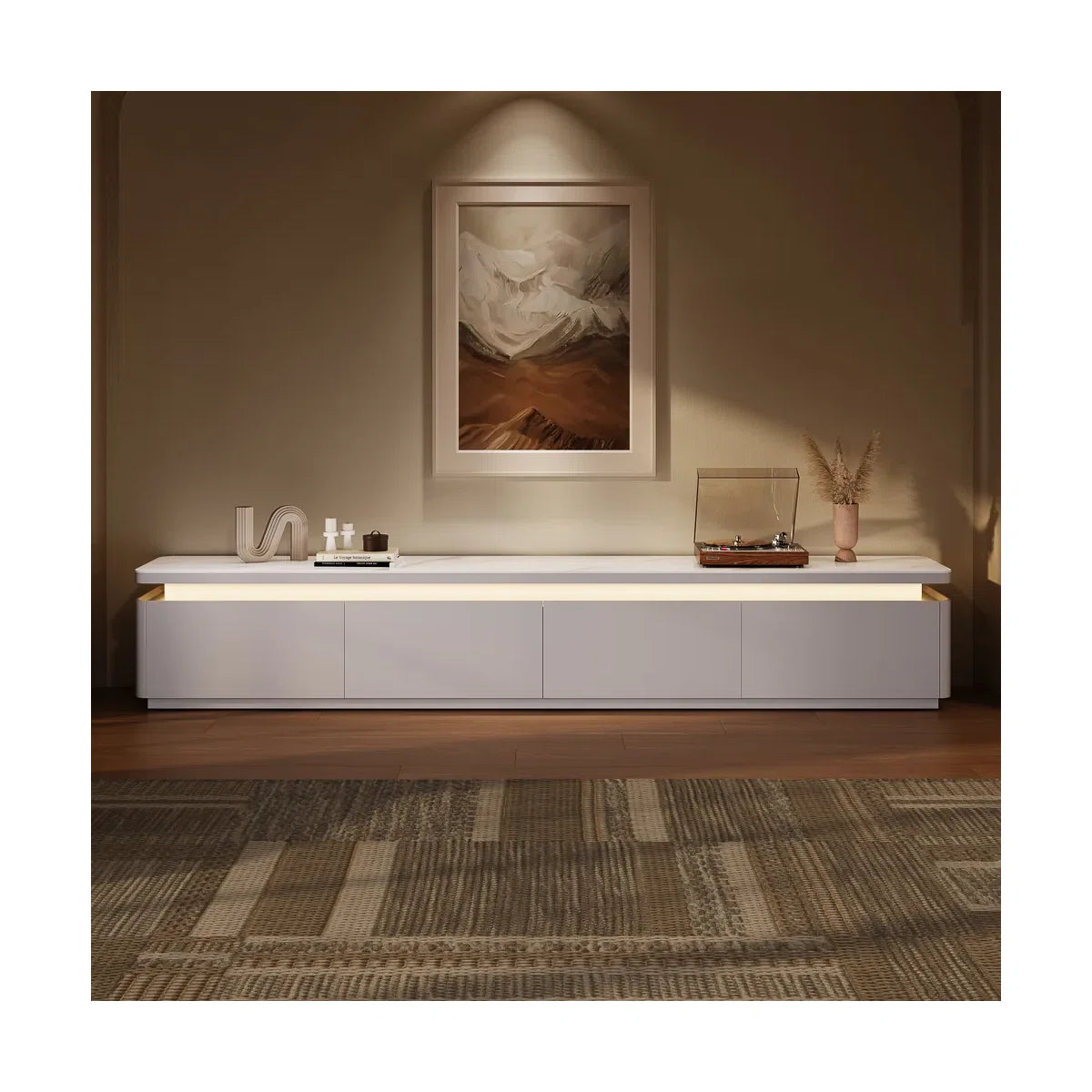 Zarelle Modern TV Stand with LED Lights & Sintered Stone Top, image 5