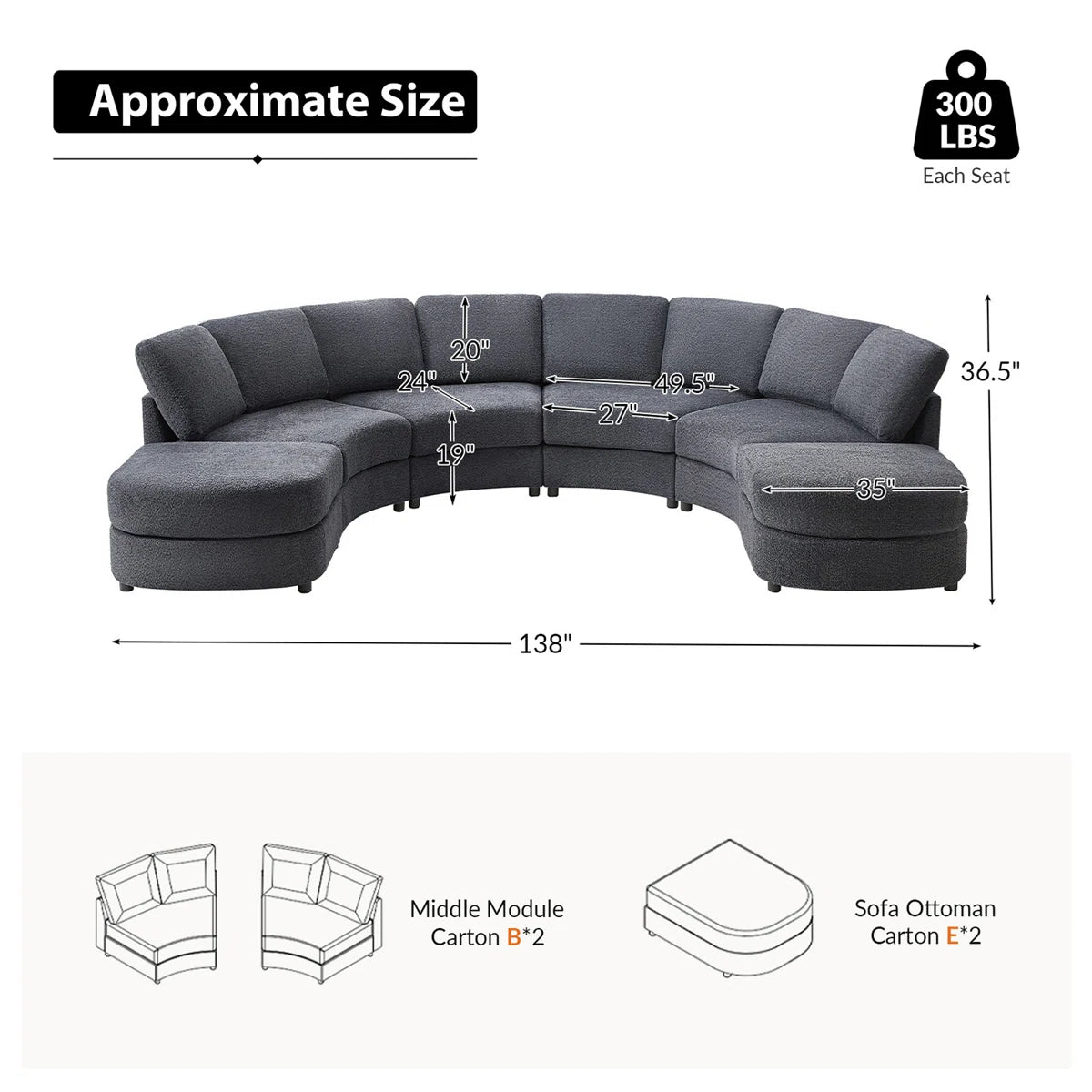 Lunaire Curve Sectional Sofa, image 3