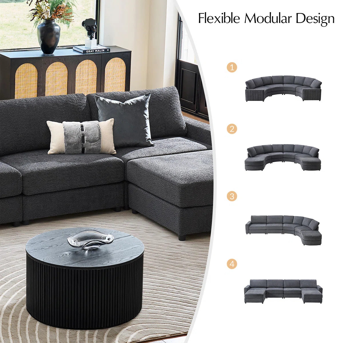 Lunaire Curve Sectional Sofa, image 4