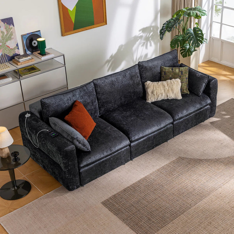Glide Power Recliner Sofa Bed | 3-Seater Black Motorized Sofa
