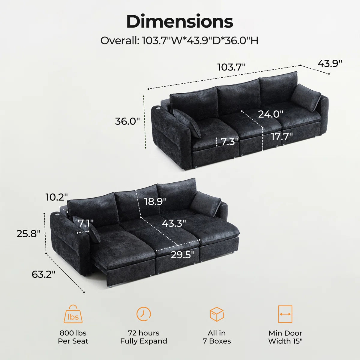 Glide Power Recliner Sofa Bed | 3-Seater Black Motorized Sofa, image 4